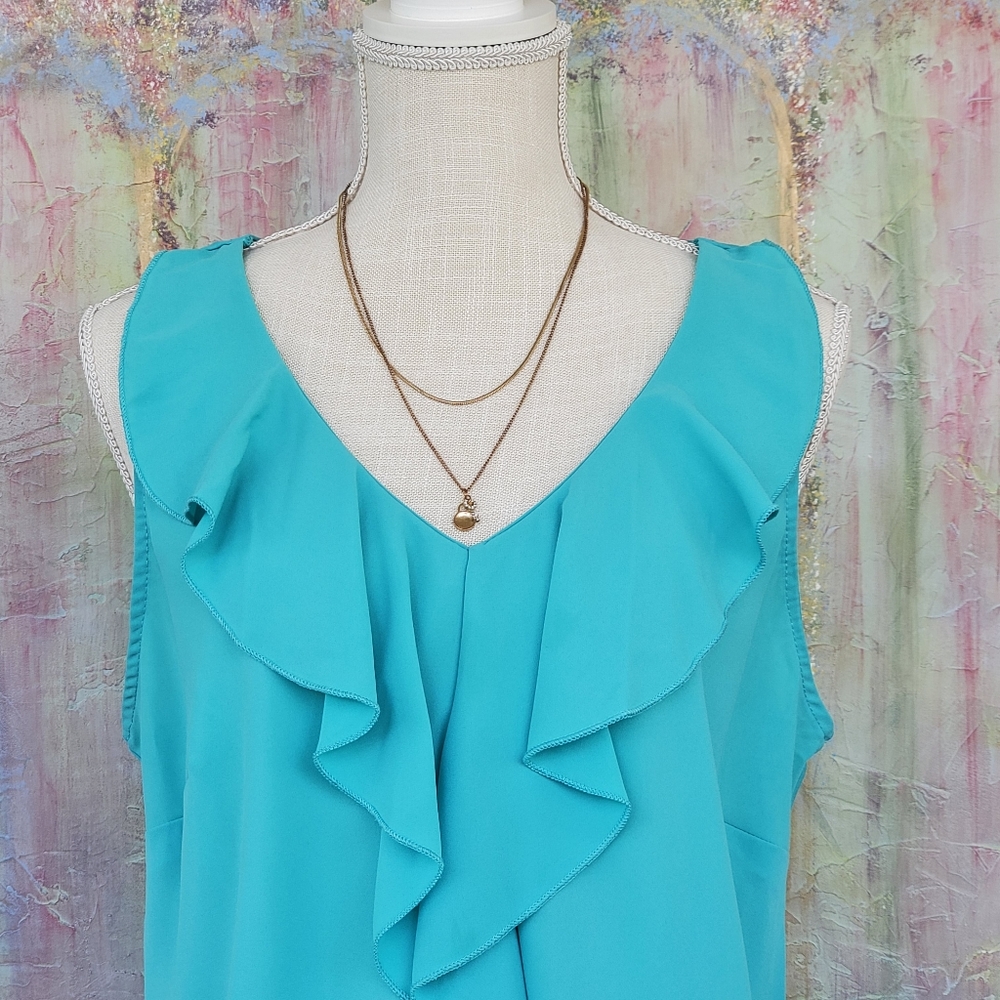 New Directions ruffle front tank blouse
